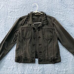 CAbi Distressed Black Jean Jacket Size M